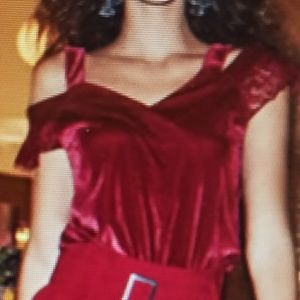 Red velvet cold shoulder top